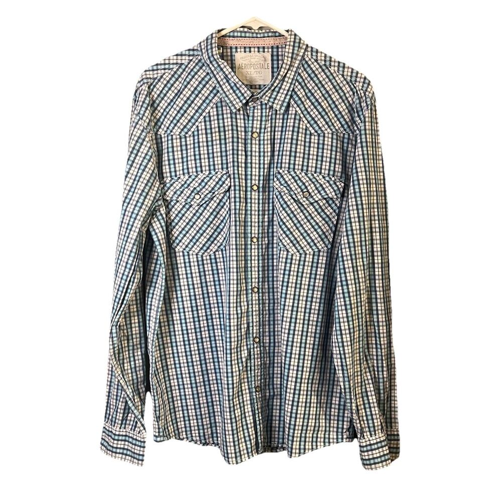 Aeropostale Men's Western Pearl Snap Sz Xl Long Sleeve Plaid Cowboy Shirt